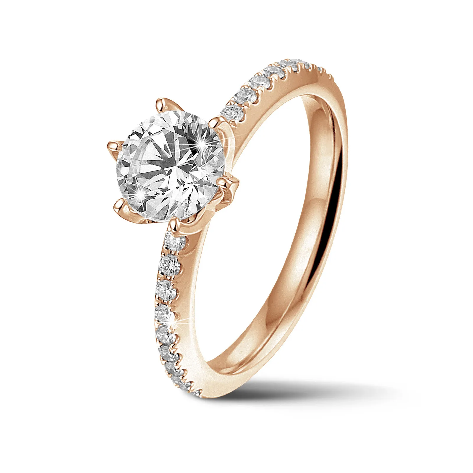 1.00 quilates anillo solitario en oro rojo con diamantes en los lados 