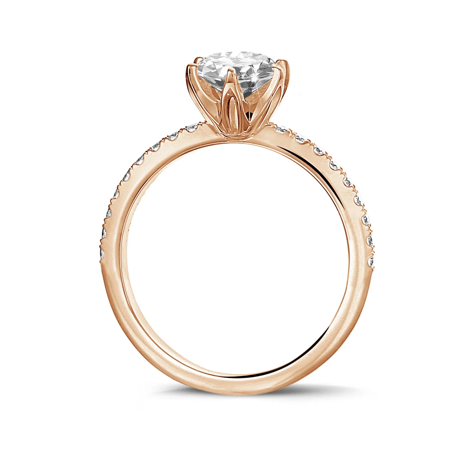 1.00 quilates anillo solitario en oro rojo con diamantes en los lados 