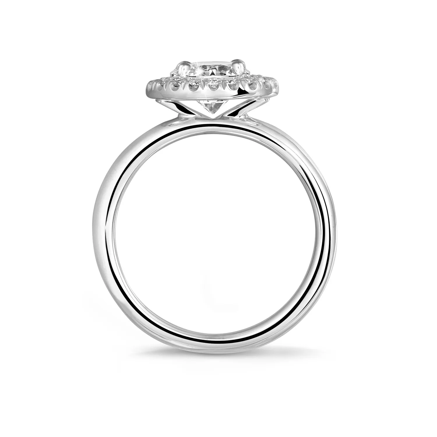 1.00 quilates Halo anillo solitario en platino con diamantes redondos 