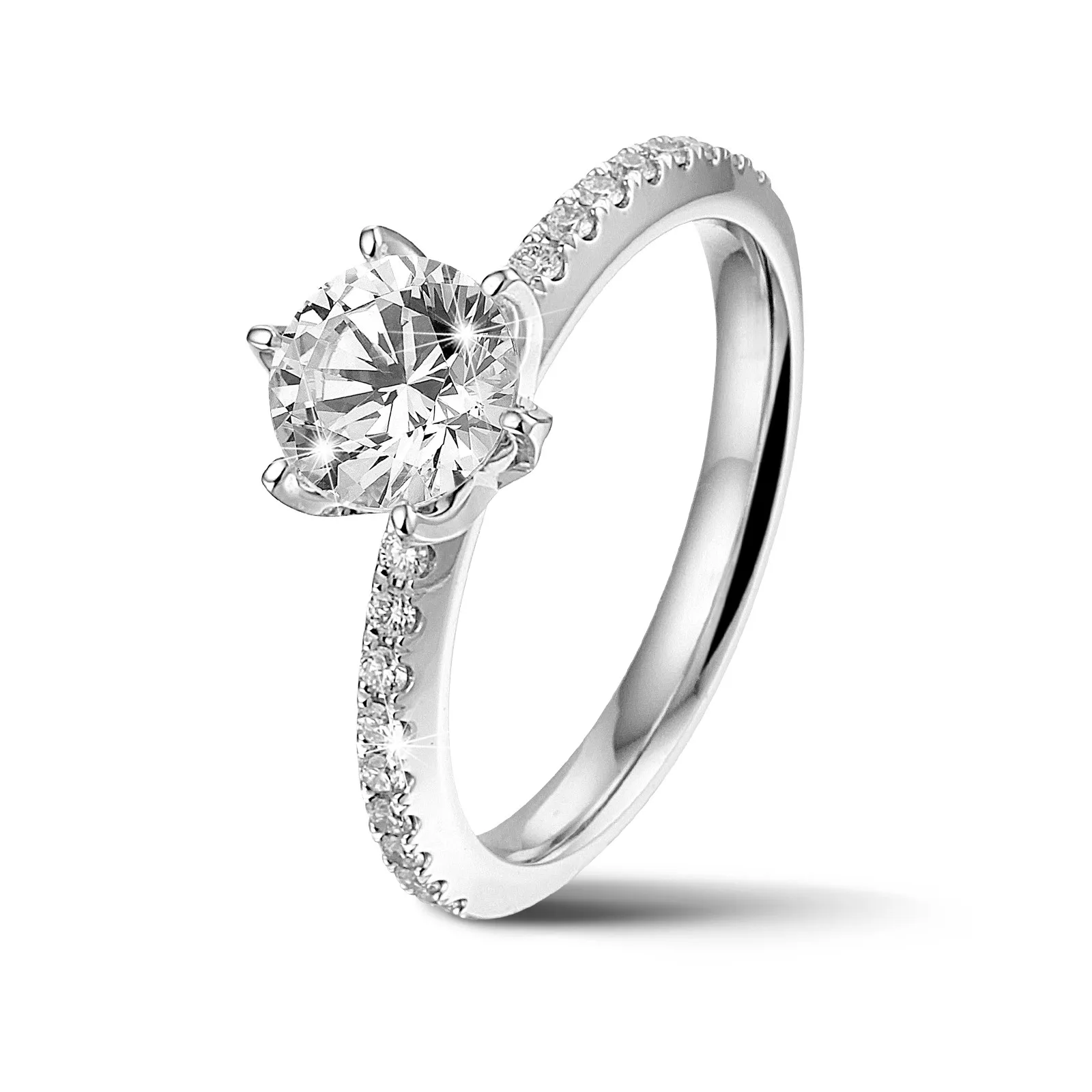 2.00 quilates anillo solitario en oro blanco con diamantes en los lados 