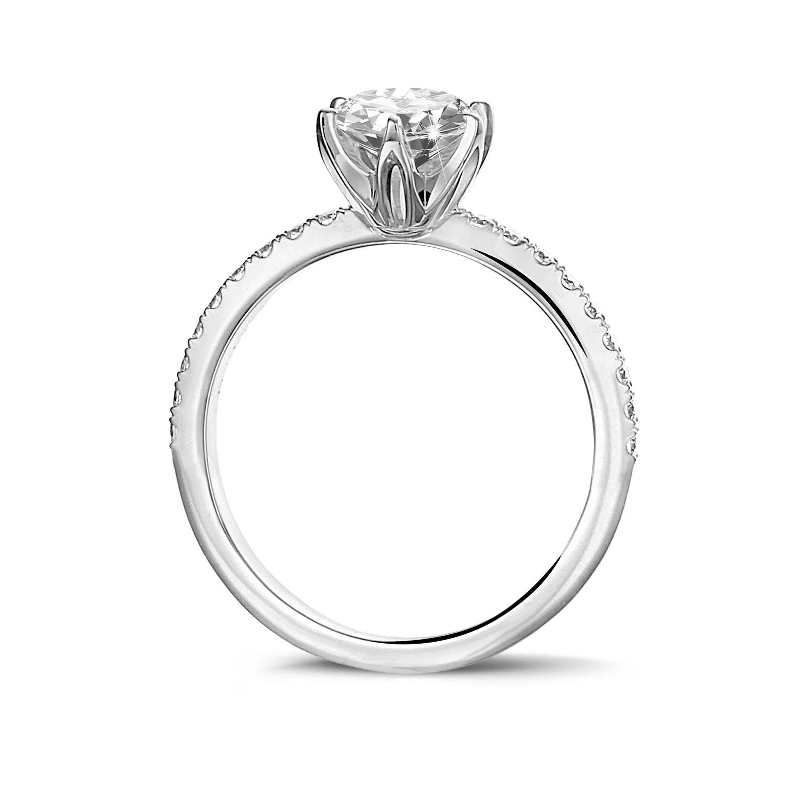 2.00 quilates anillo solitario en oro blanco con diamantes en los lados 