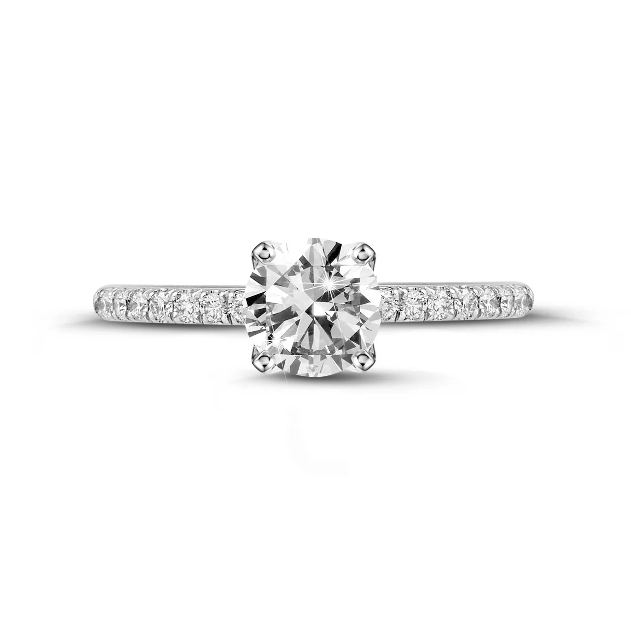 3.00 quilates anillo solitario en oro blanco con diamantes en los lados 