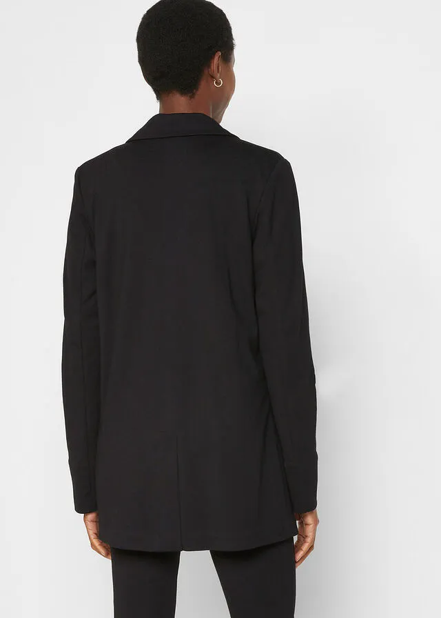 Americana de tejido de sudadera con mangas para enrollar Negro