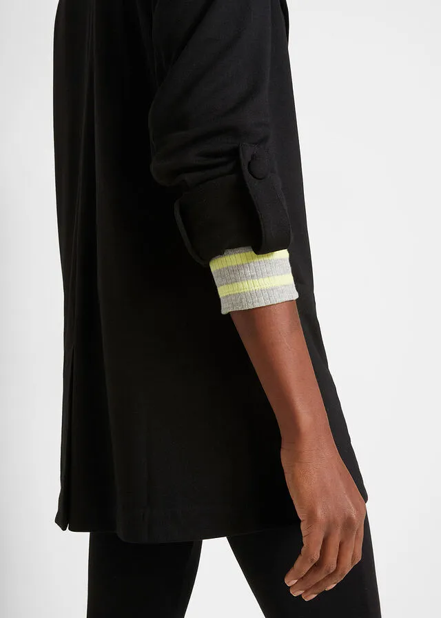 Americana de tejido de sudadera con mangas para enrollar Negro