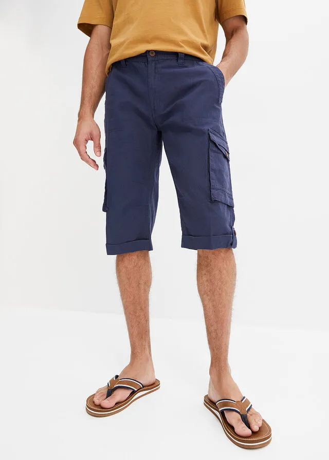 Bermudas largas tipo cargo con lino Azul marino