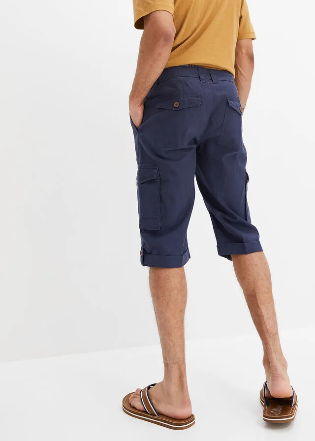 Bermudas largas tipo cargo con lino Azul marino