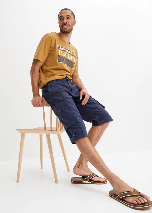 Bermudas largas tipo cargo con lino Azul marino