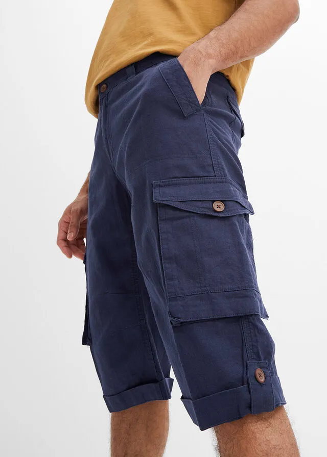 Bermudas largas tipo cargo con lino Azul marino