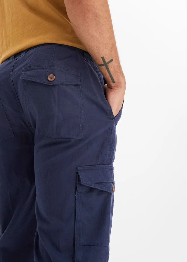 Bermudas largas tipo cargo con lino Azul marino