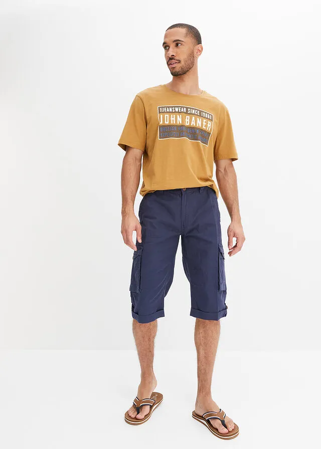 Bermudas largas tipo cargo con lino Azul marino