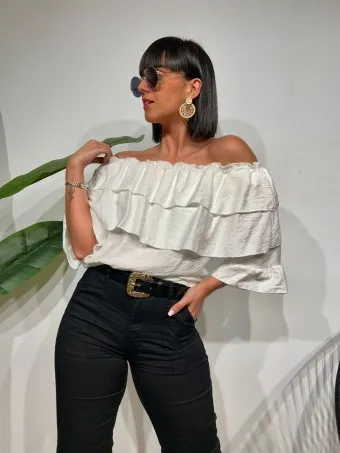 Blusa Bardot Volantes MALLESA Blanco