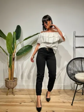 Blusa Bardot Volantes MALLESA Blanco