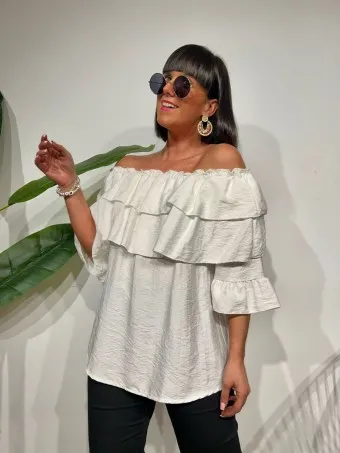 Blusa Bardot Volantes MALLESA Blanco