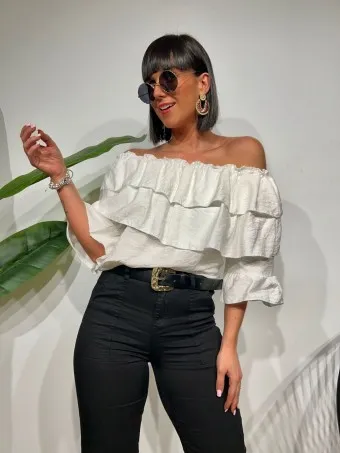 Blusa Bardot Volantes MALLESA Blanco