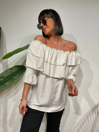 Blusa Bardot Volantes MALLESA Blanco