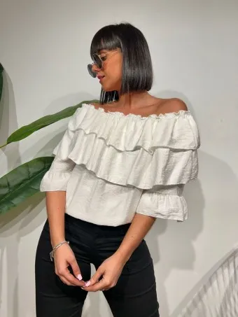 Blusa Bardot Volantes MALLESA Blanco