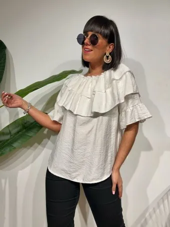 Blusa Bardot Volantes MALLESA Blanco