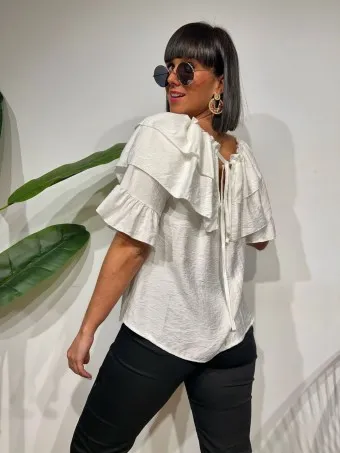 Blusa Bardot Volantes MALLESA Blanco