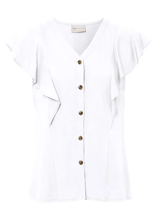Blusa con volantes en las mangas Blanco