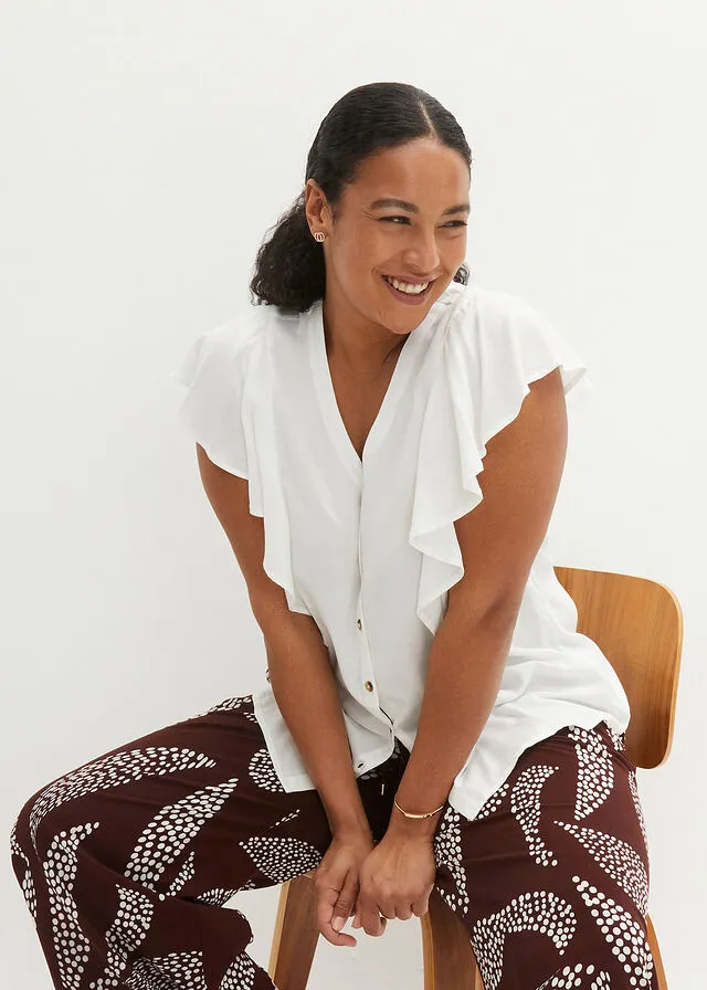 Blusa con volantes en las mangas Blanco