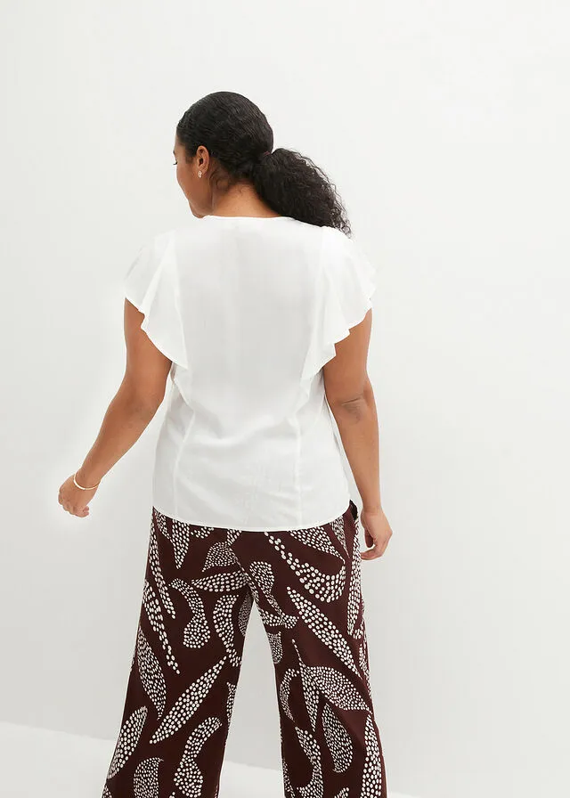 Blusa con volantes en las mangas Blanco