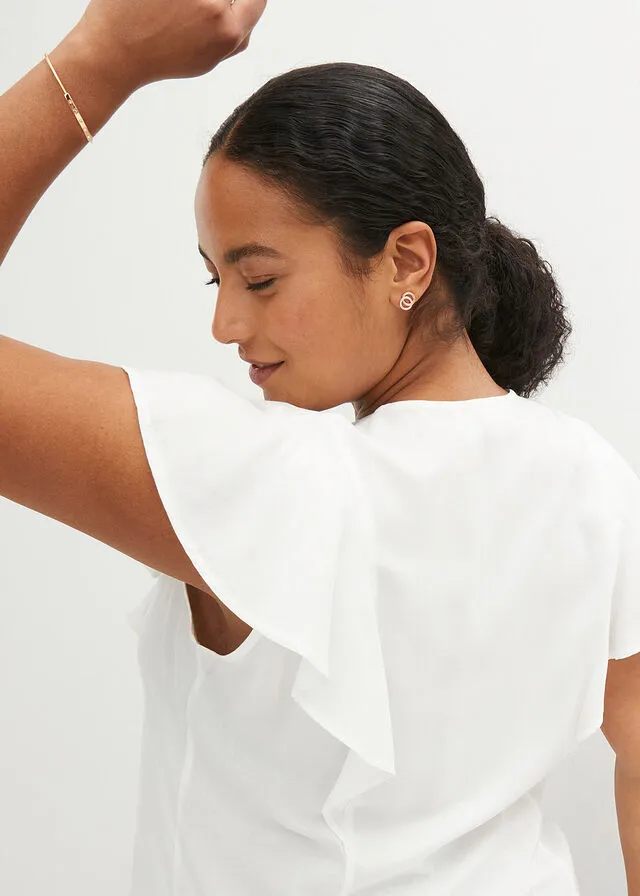 Blusa con volantes en las mangas Blanco
