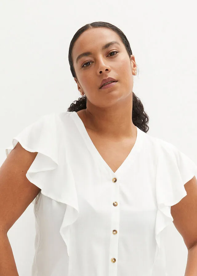 Blusa con volantes en las mangas Blanco