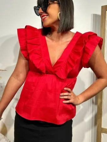 Blusa Popelín Volantes VALIREE Rojo