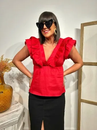 Blusa Popelín Volantes VALIREE Rojo