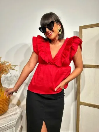 Blusa Popelín Volantes VALIREE Rojo