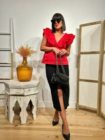 Blusa Popelín Volantes VALIREE Rojo