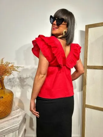 Blusa Popelín Volantes VALIREE Rojo