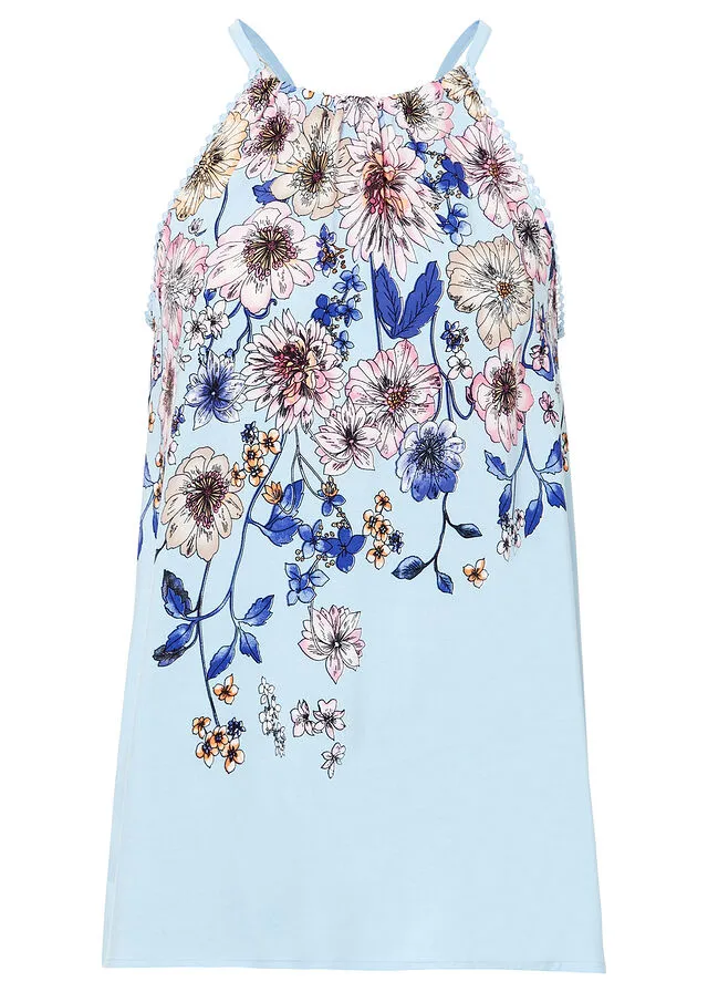 Blusa sin mangas azul pálido con flores