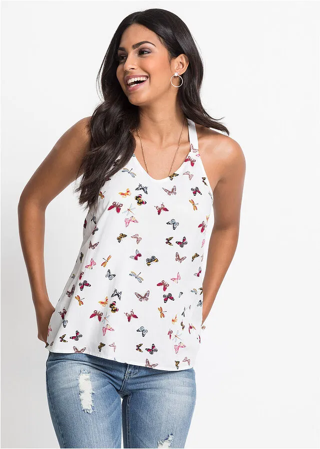 Blusa sin mangas Blanco estampado