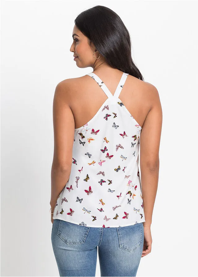 Blusa sin mangas Blanco estampado