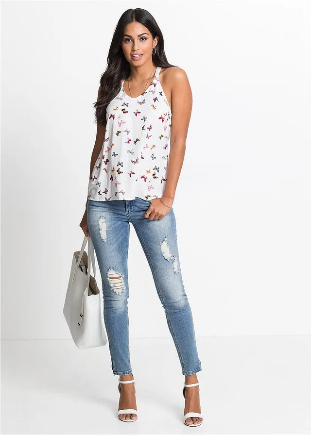 Blusa sin mangas Blanco estampado