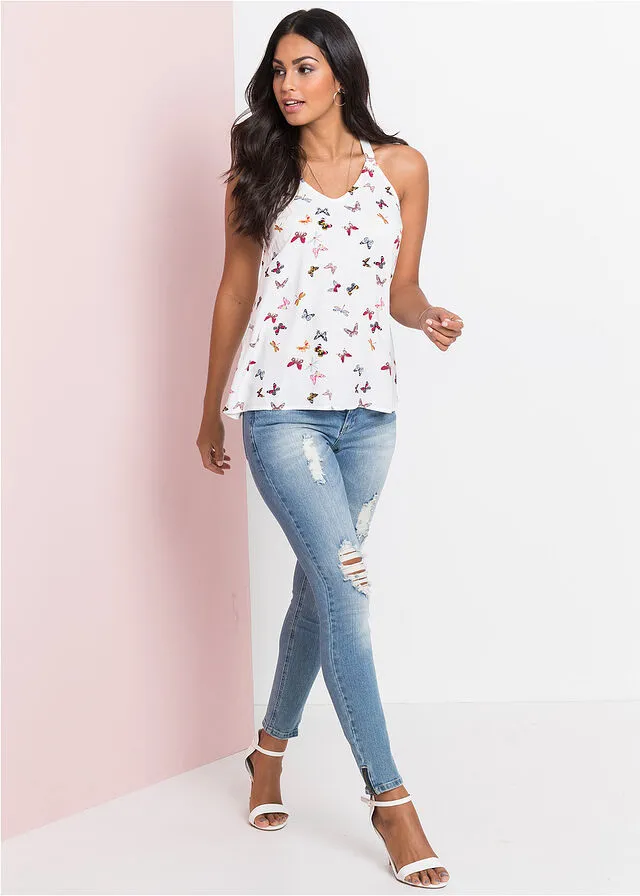 Blusa sin mangas Blanco estampado
