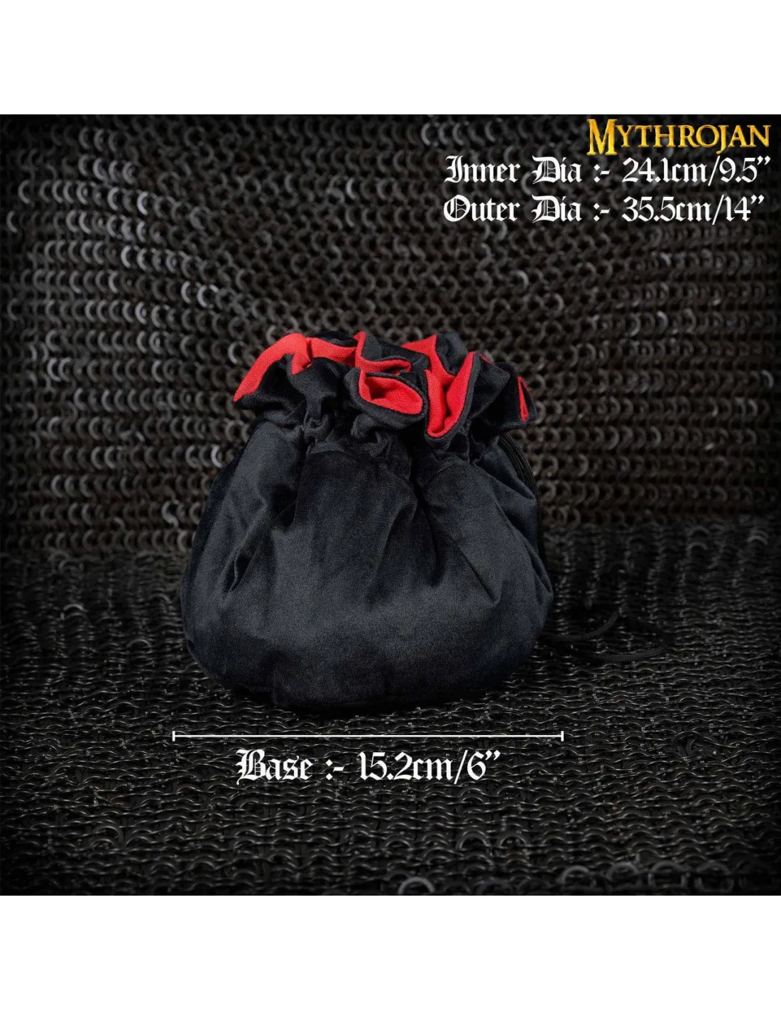 BOLSA MEDIEVAL CON CORDóN PARA DADOS, NEGRO  ROJO