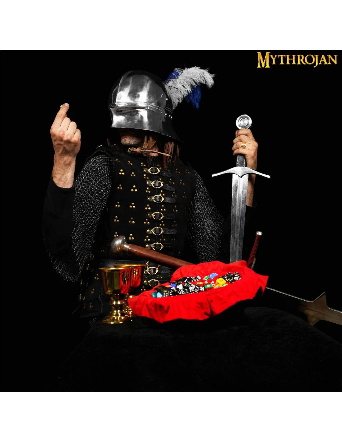 BOLSA MEDIEVAL CON CORDóN PARA DADOS, NEGRO  ROJO