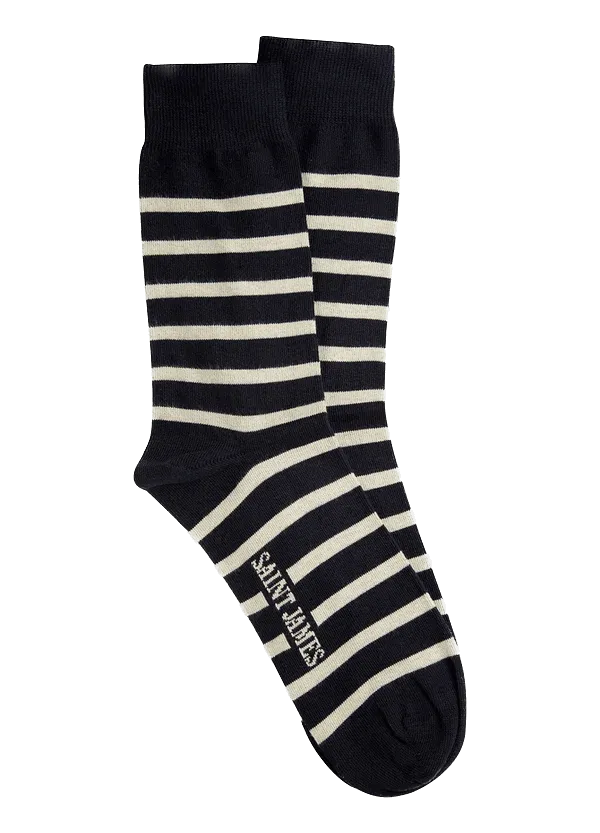 Calcetines Saint James de rayas en jersey de algodón Marino Ecru