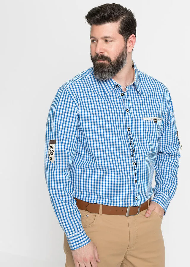 CAMISA TRADICIONAL CON MANGAS ARREMANGADAS AZURBLANCO DE CUADROS
