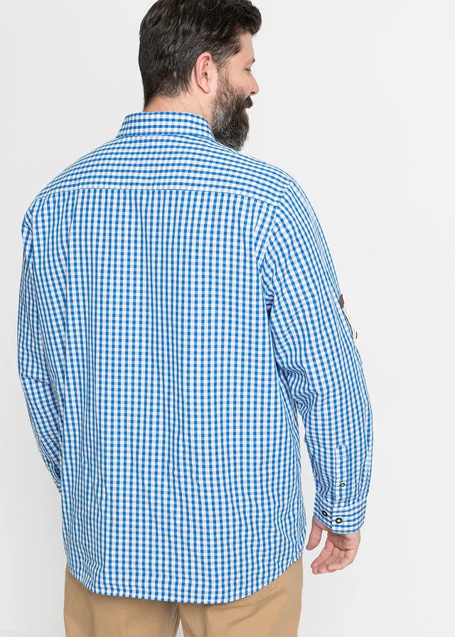CAMISA TRADICIONAL CON MANGAS ARREMANGADAS AZURBLANCO DE CUADROS