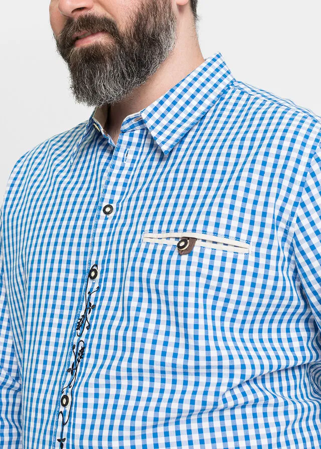 CAMISA TRADICIONAL CON MANGAS ARREMANGADAS AZURBLANCO DE CUADROS