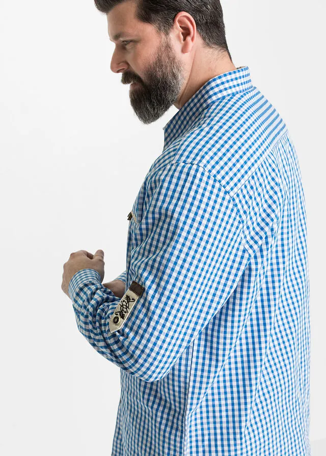 CAMISA TRADICIONAL CON MANGAS ARREMANGADAS AZURBLANCO DE CUADROS