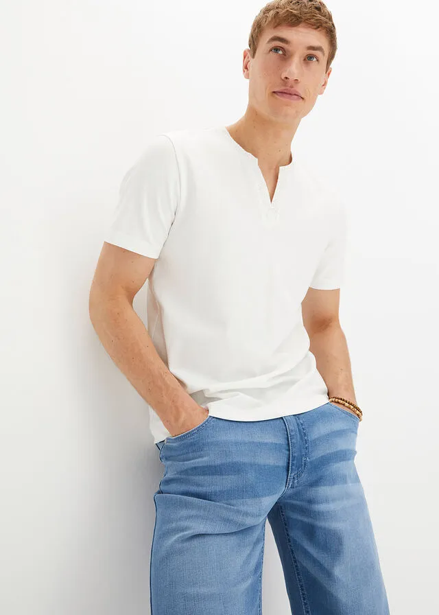 Camiseta con bordado calado en el cuello y de algodón orgánico Blanco lana