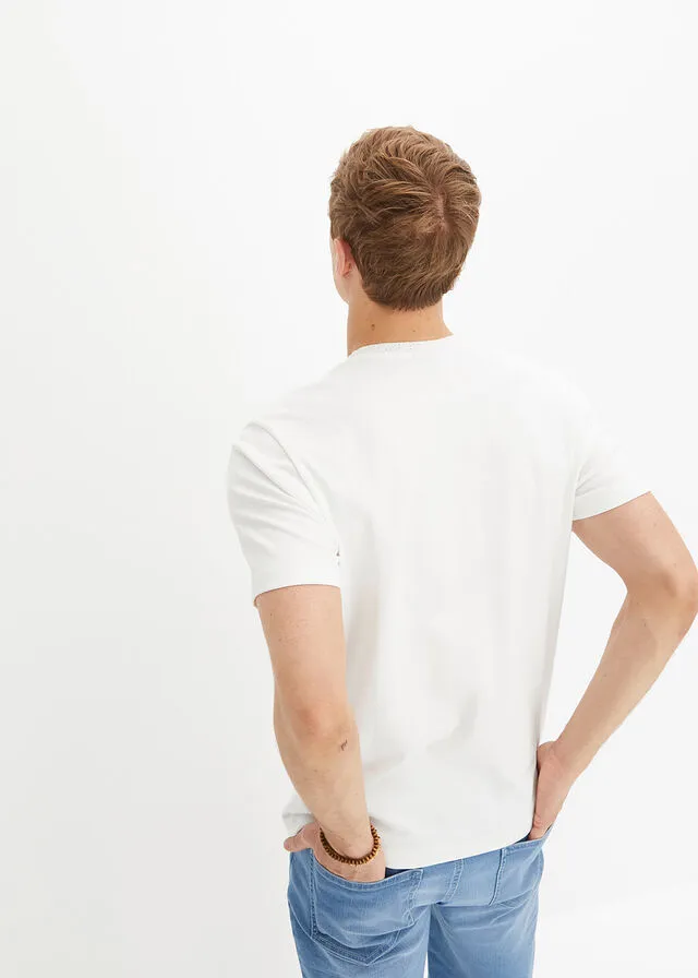 Camiseta con bordado calado en el cuello y de algodón orgánico Blanco lana