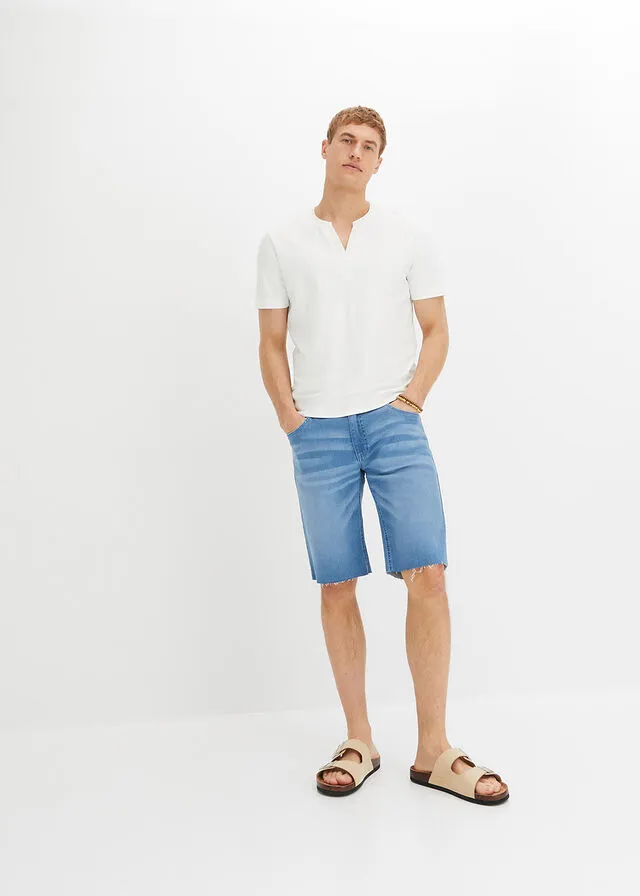 Camiseta con bordado calado en el cuello y de algodón orgánico Blanco lana