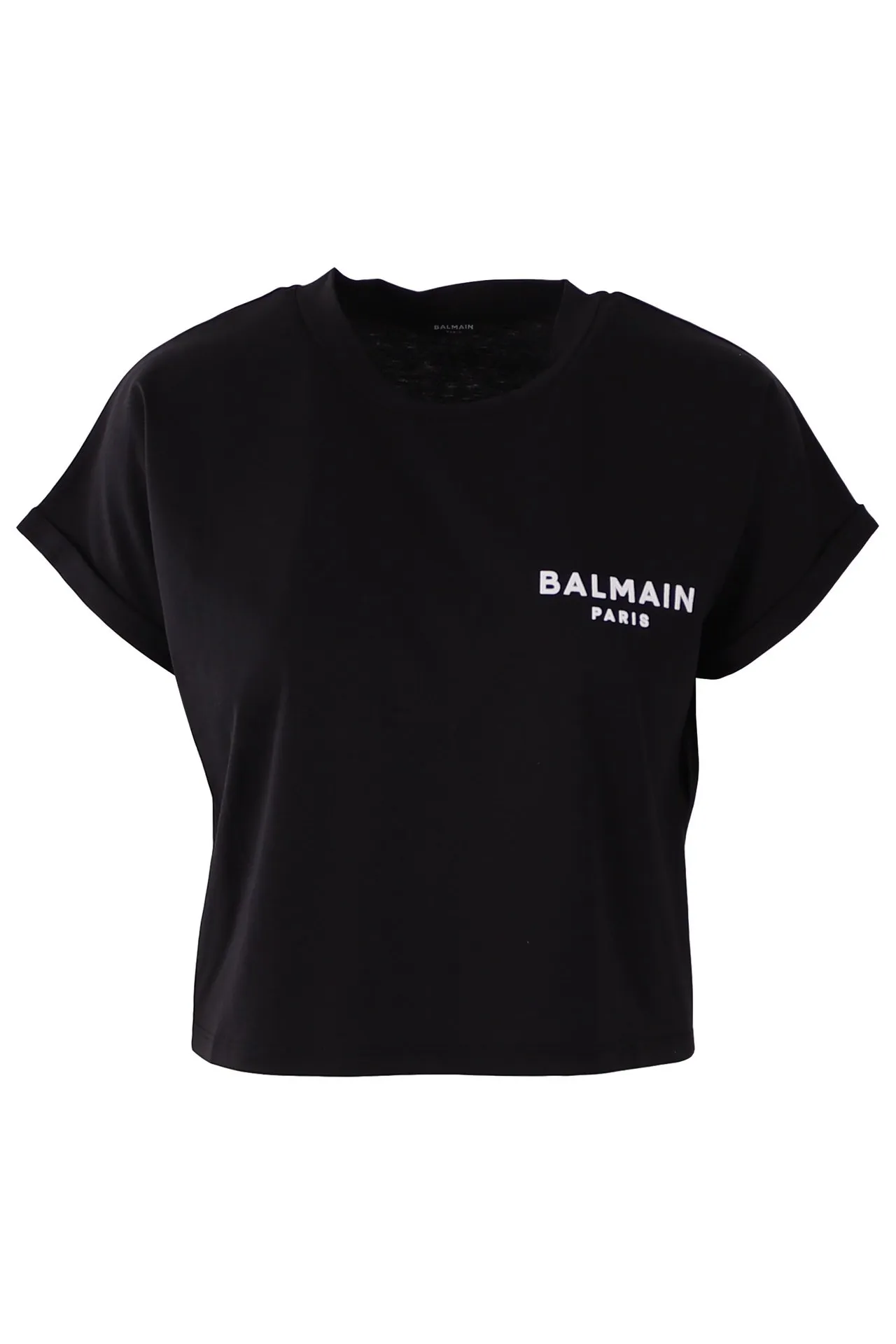 Camiseta corta Balmain negra con logotipo pequeño
