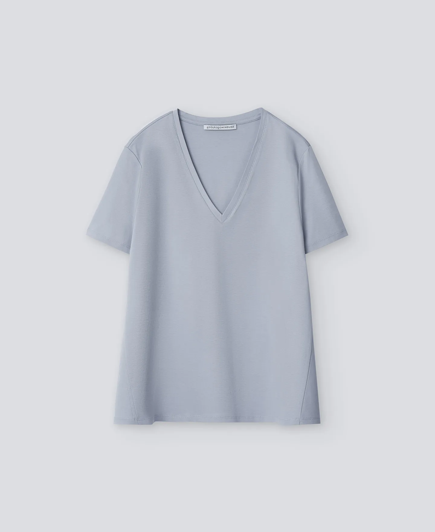 Camiseta cuello pico azul mujer