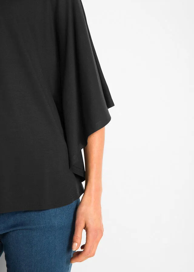 Camiseta de viscosa con mangas de murciélago Negro